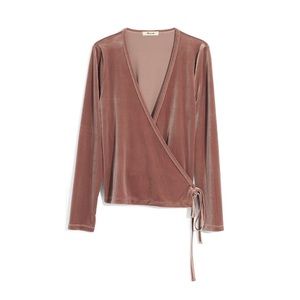 Madewell XS Warm Ash Velvet Ballet Wrap Top